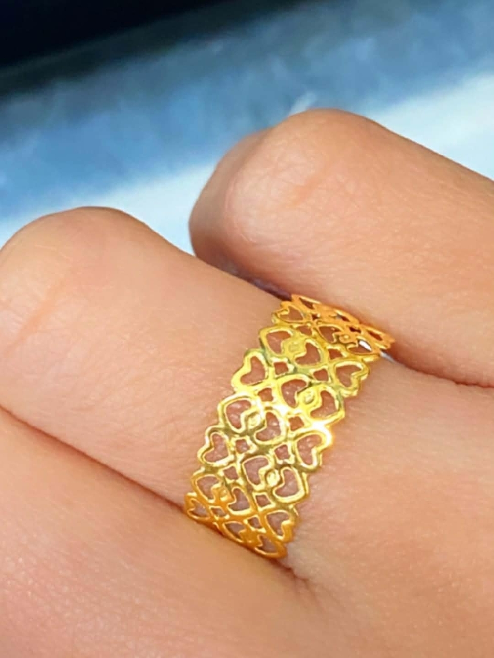 18k Gold Heart Filigree Band Ring - Women Jewelry 💯 REAL Gold